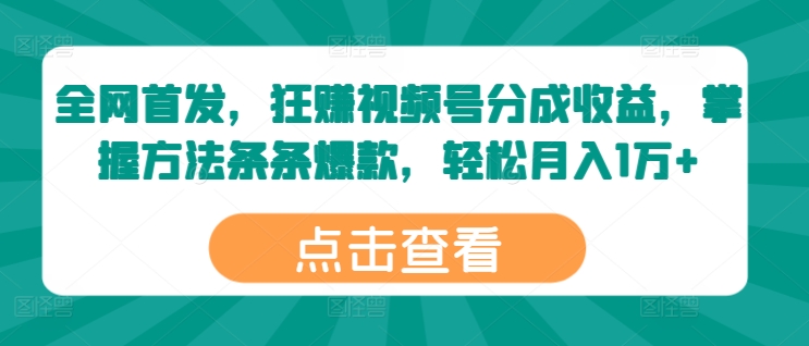 全网首发，狂赚视频号分成收益，掌握方法条条爆款，轻松月入1万+-中创网_分享中创网创业资讯_最新网络项目资源-挖财365-我的时光笔记