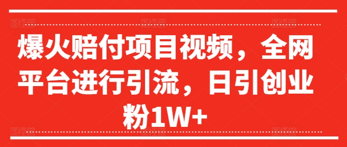 爆火赔付项目视频，全网平台进行引流，日引创业粉1W+【揭秘】-中创网_分享中创网创业资讯_最新网络项目资源-挖财365-我的时光笔记