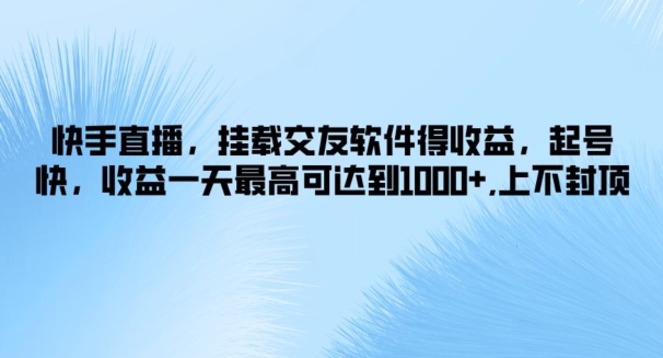 快手直播，挂载交友软件得收益，起号快，收益一天最高可达到1k+，上不封顶-中创网_分享中创网创业资讯_最新网络项目资源-挖财365-我的时光笔记