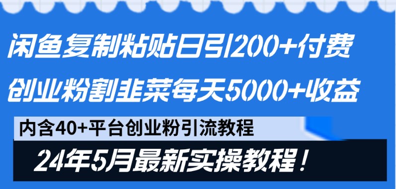 闲鱼平台拷贝日引200 付钱自主创业粉，24年5月全新方式！当韭菜割日平稳5000 盈利-暖阳网-中创网,福缘网,冒泡网资源整合-挖财365-我的时光笔记