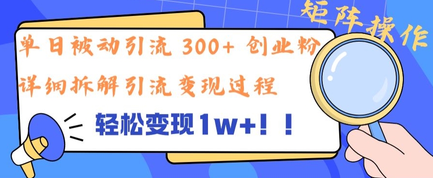 单日被动引流 300+ 创业粉，轻松变现1w+，矩阵操作详细拆解引流变现过程-挖财365-我的时光笔记